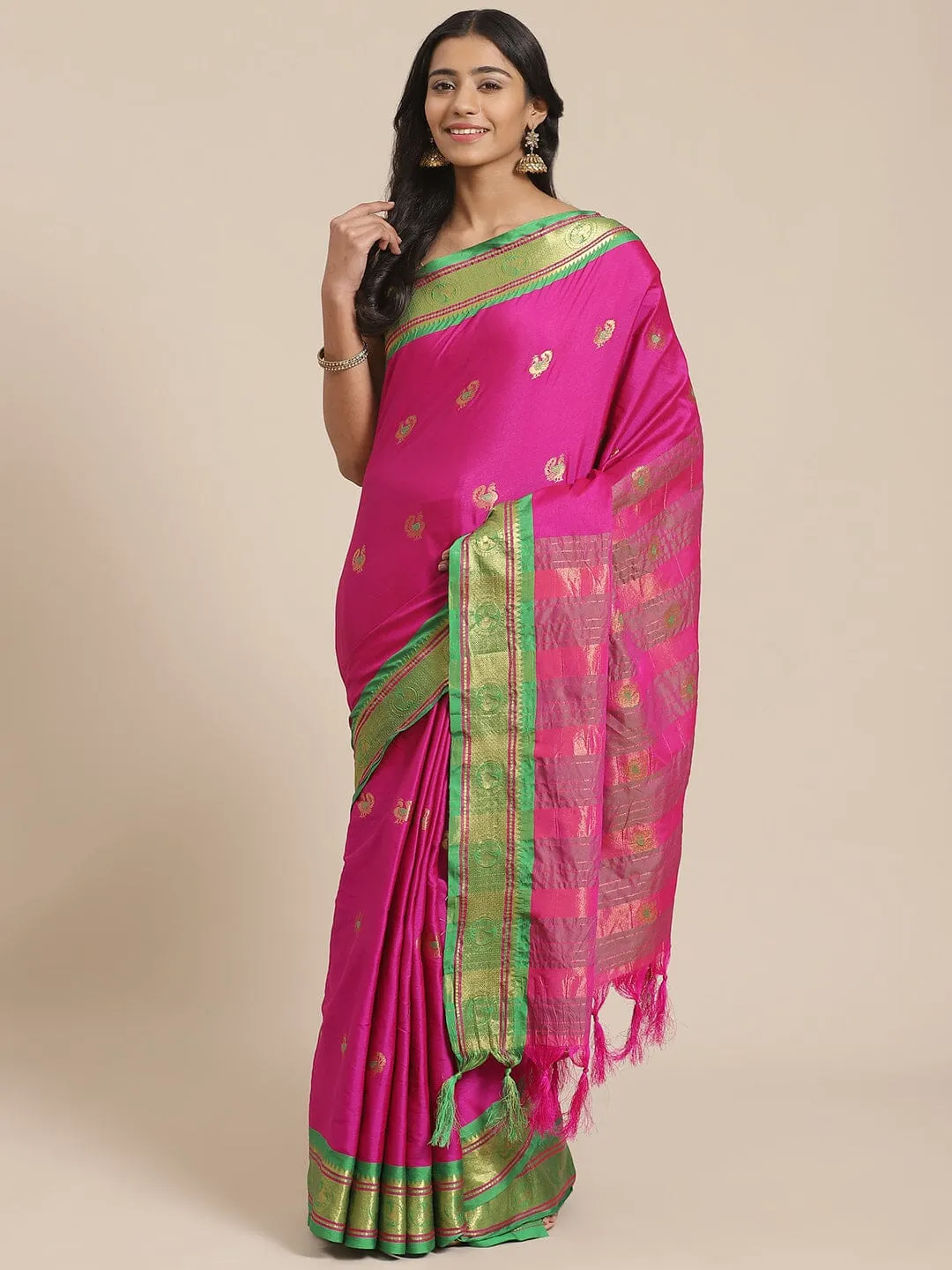 SVB Saree Pink And Green Cotton Saree