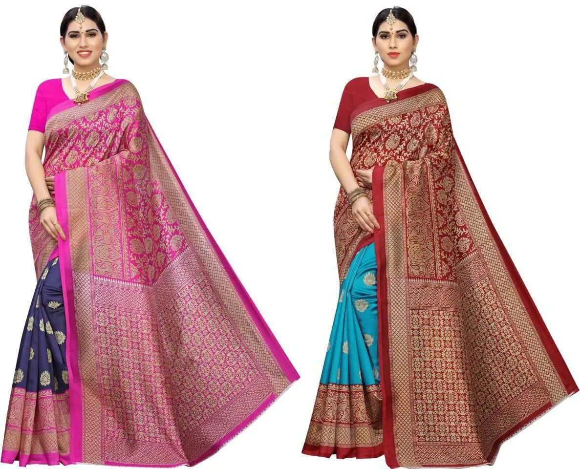 SVB Saree Pink And Red Colour Mysore Silk Saree pack of 2