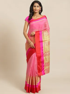 SVB Saree Pink And Red Cotton Embellished Saree