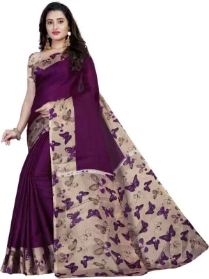 SVB Saree Printed Kalamkari Cotton Blend SareeÊÊ(Purple)