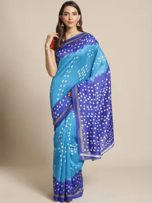 SVB Saree Rama And Blue Bandhej Print Saree