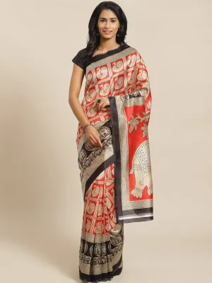 SVB Saree Red and Black Animal Printed saree