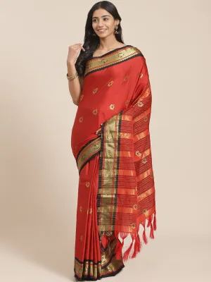 SVB Saree Red And Black Cotton Saree