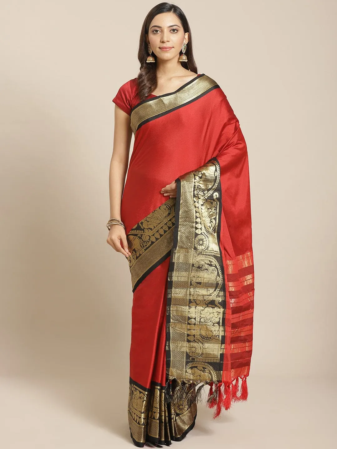 SVB Saree Red And Black Embellished Saree