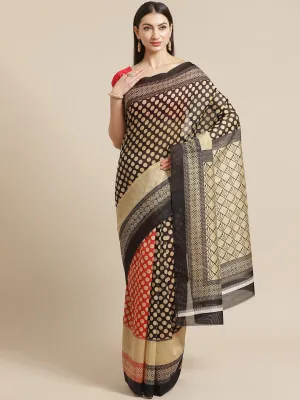 SVB Saree Red And Black Polka Dot Print Saree