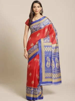 SVB Saree Red And Blue Khadi Silk Saree