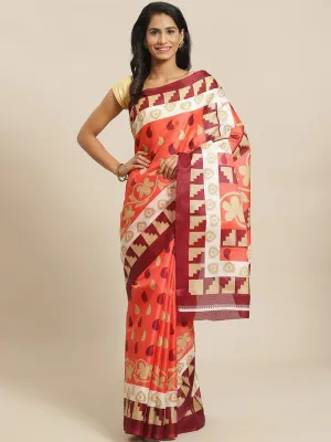 SVB Saree Red and Brown Khadi Printed Saree