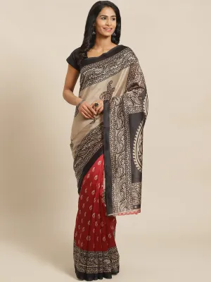 SVB SAREE Red  And Khaki Mysore Silk Saree