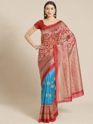 SVB SAREE Red And Rama Mysore Silk Printed Saree