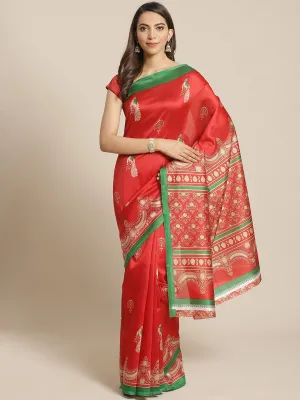 SVB Saree Red Animal Print Saree