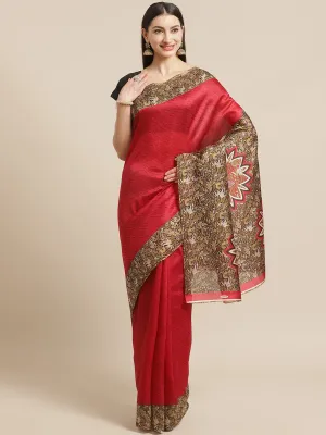 SVB Saree Red Kalamkari Printed Saree