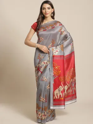 SVB Saree Silver And Red Mysore Silk Saree