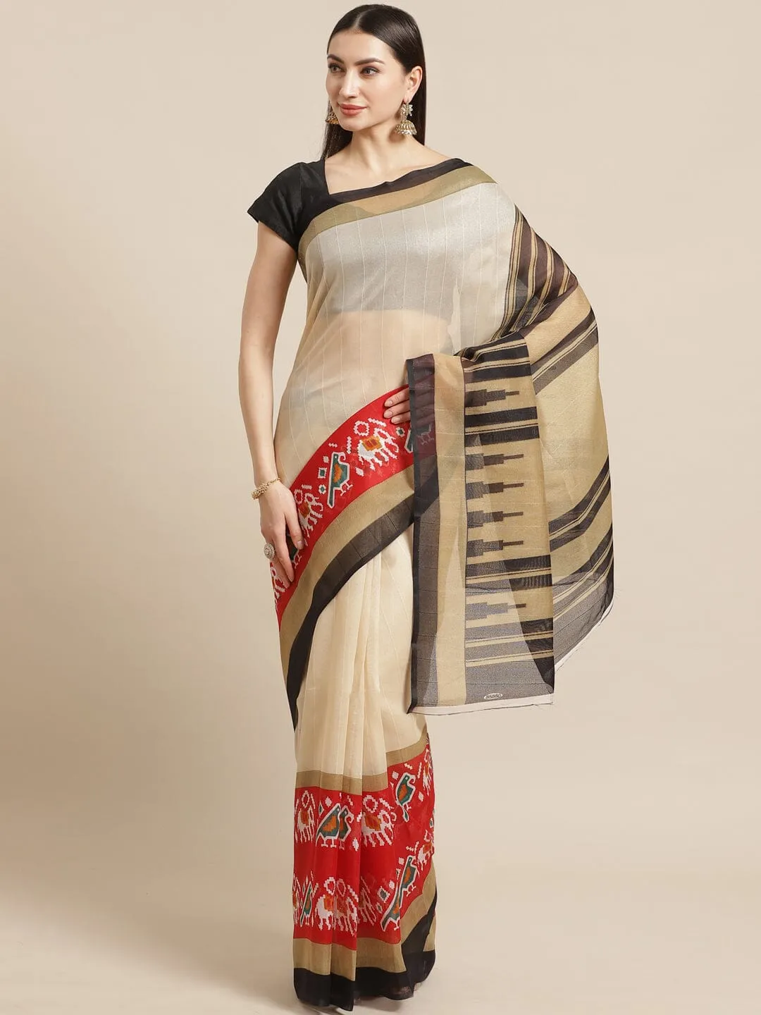 SVB Saree White And Black  Silk Saree