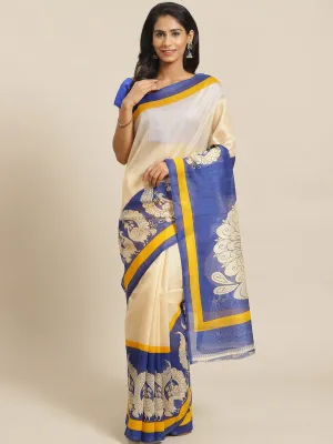 SVB Saree White And Blue Animal Print Saree