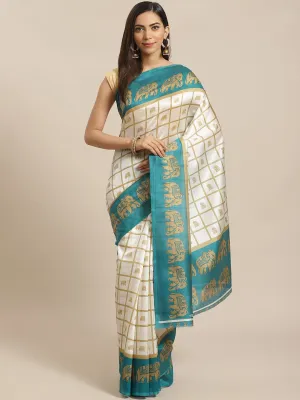 SVB Saree White And Rama Checks Saree