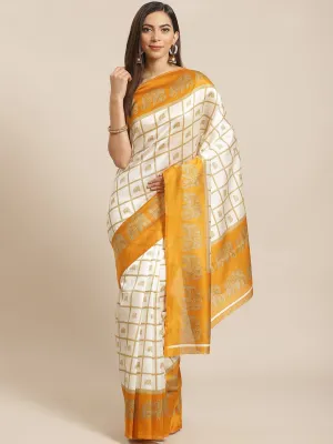 SVB Saree White And Yellow Checked Mysore Silk Saree