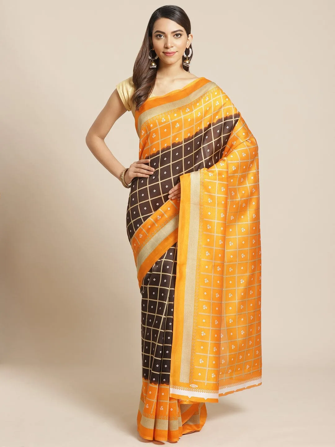 SVB Saree Yellow And Black Checks Saree