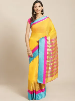 SVB Saree Yellow And Blue Cotton Saree