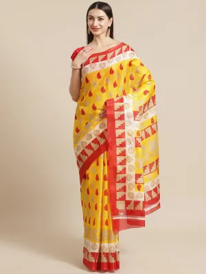 SVB Saree Yellow And Red Polka Dot Printed Saree