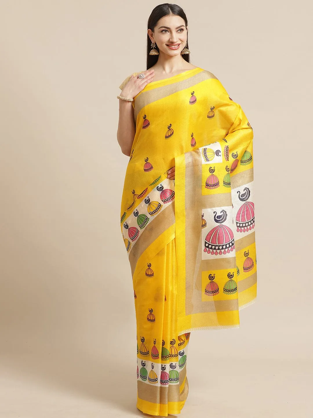 SVB Saree Yellow Printed Saree