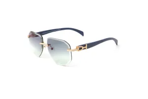 SWAROVSKI Crystal, 24KT Gold & Blue Wood Sunglasses, Double Gradient Grey/Green Lenses