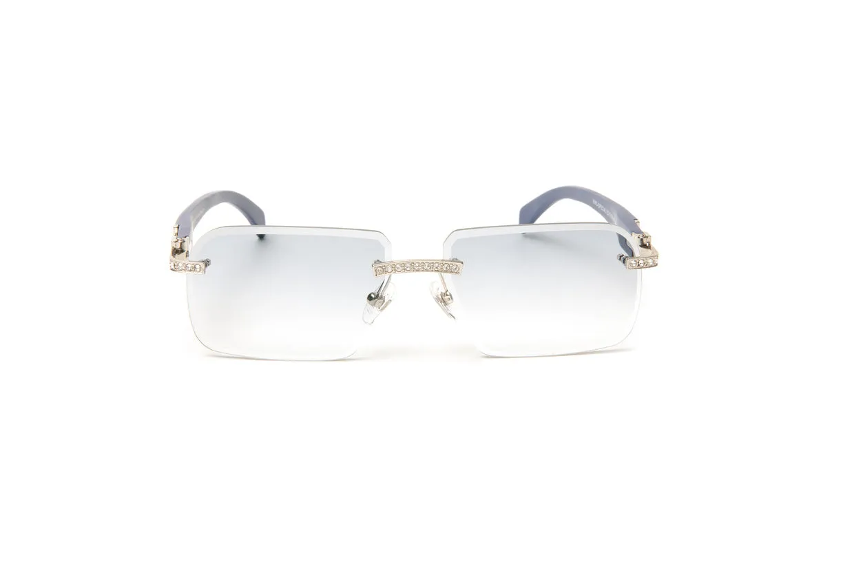 SWAROVSKI Crystal, Silver & Blue Wood Sunglasses, Gradient Grey Lenses