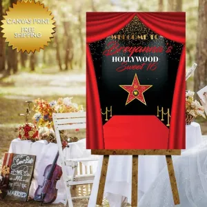 Sweet 16 Hollywood theme canvas welcome guest book sign