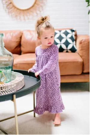 Sweet Bamboo Boho Dress in Leopard Purple Pattern