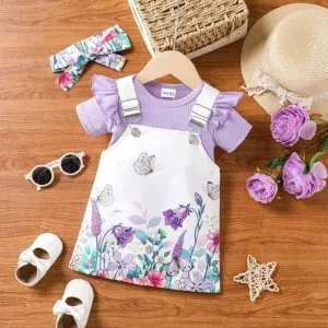 Sweet Flutter Sleeve Romper Set - Baby Girl (3Pcs)