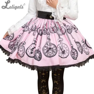 Sweet Mori Girl Pink Pocket Watch Printed Short Skirt for Summer