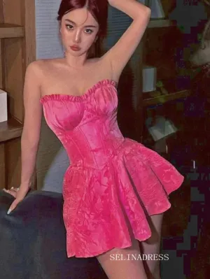 Sweetheart Hot Pink Short Homecoming Dresses Hoco Dress #EWR566