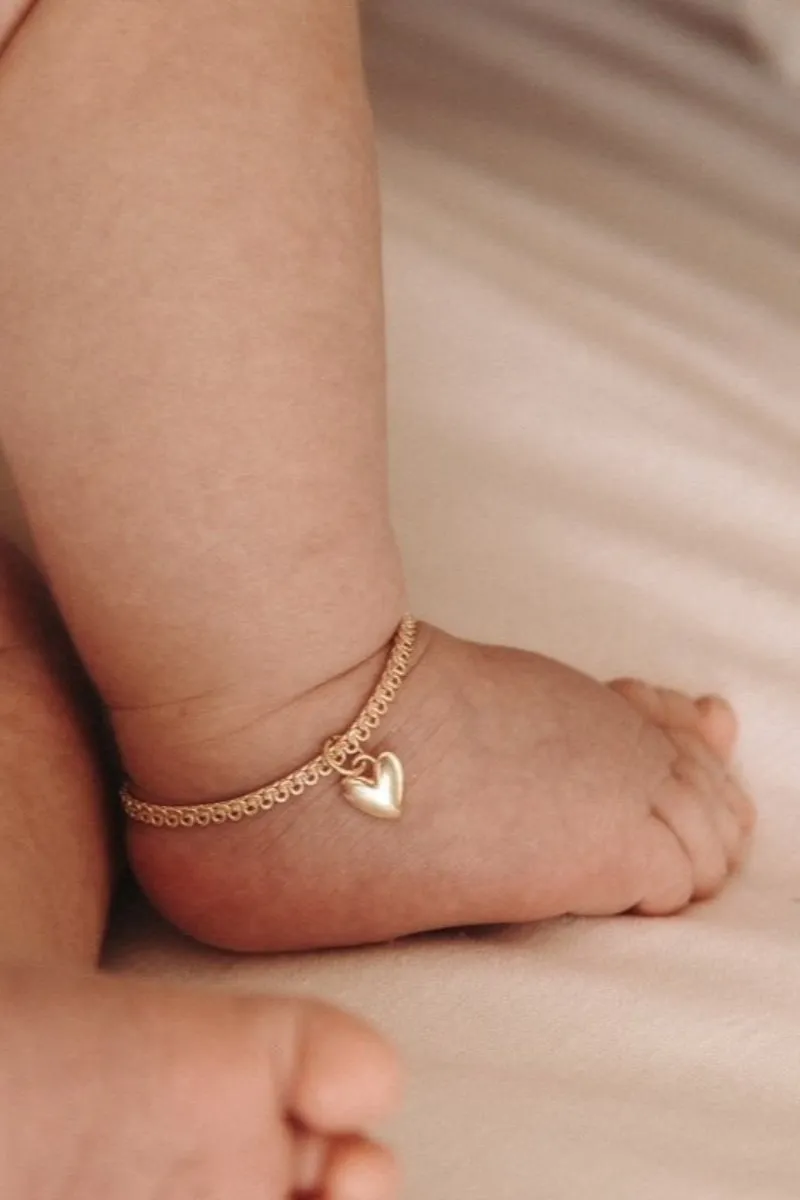 Sweetheart Lace Chain Anklet -  Gold