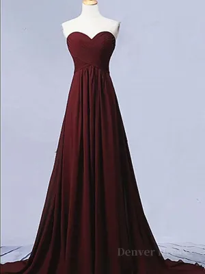 Sweetheart Neck Maroon Long Prom Dresses Burgundy Long Formal Bridesmaid Dresses