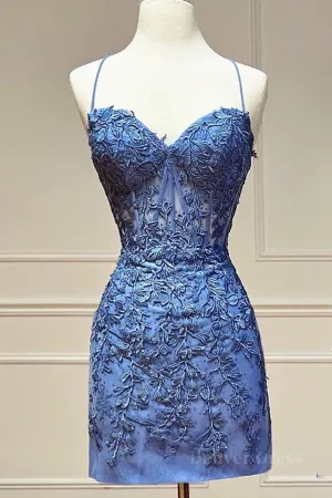 Sweetheart Neck Short Blue Lace Prom Dresses Short Blue Lace Formal Homecoming Dresses