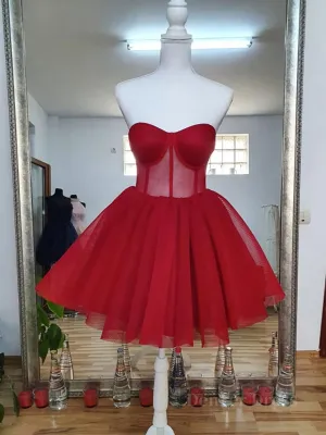 Sweetheart Neck Short Red Prom Dresses, Short Red Formal Graduation Evening Dresses