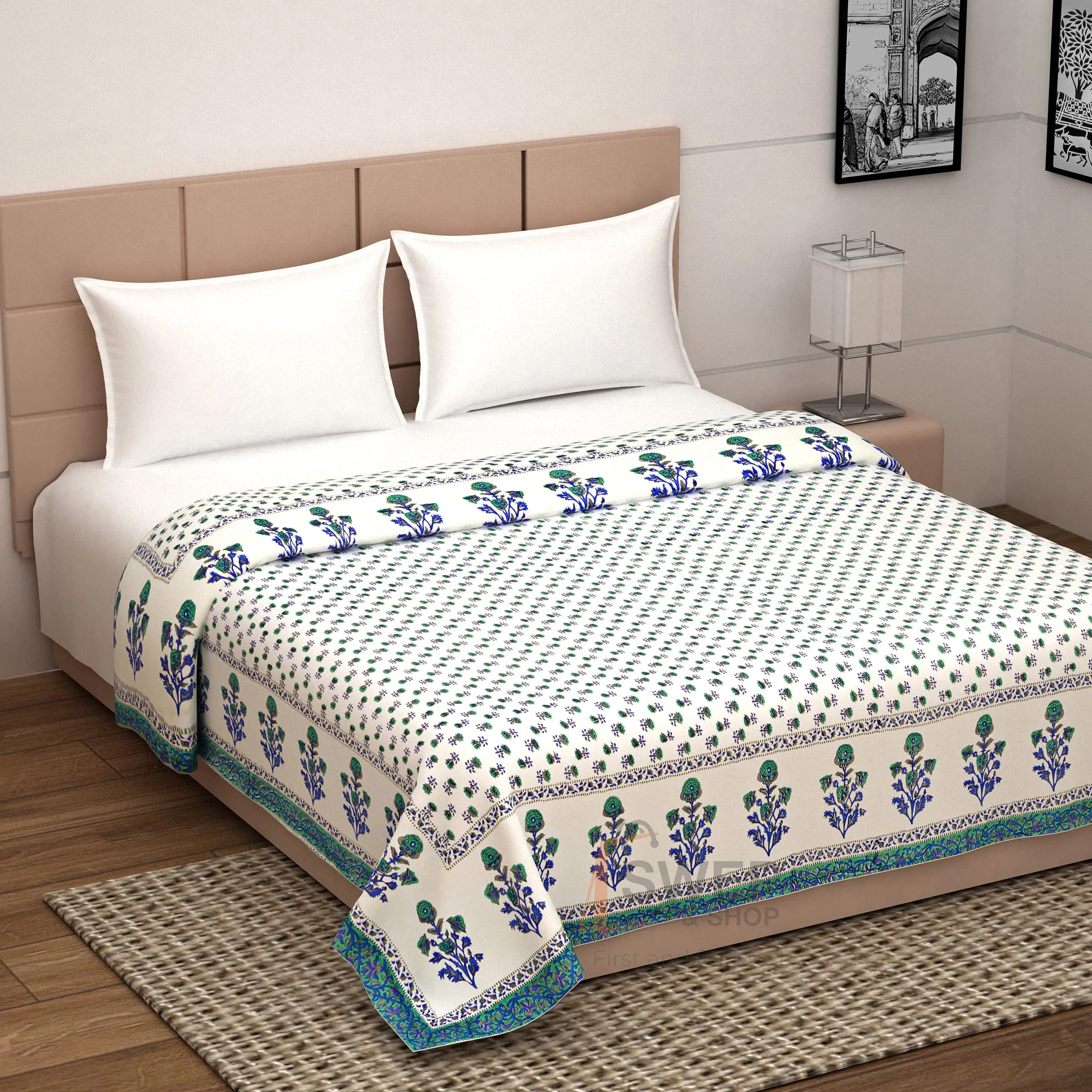 SWEP & SHOP 210 TC Cotton Quilt Double Bed Jaipuri Razai Organic Cotton Jaipuri Quilt Ac Quilt for All Season Soft Light Weight Rajasthani Traditional Cotton Rajai (87 X 102 inch) (Off White)