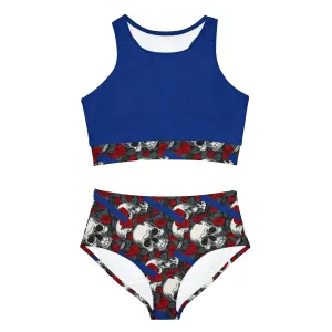 Swimwear Sporty Bikini Set Blue Red Skulls