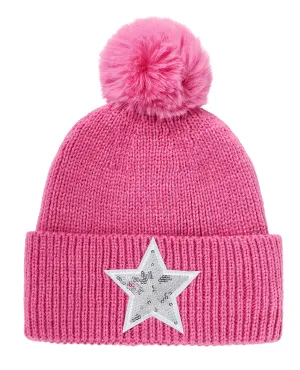 SWING OUT SISTER Star Bobble Hat Neon Pink