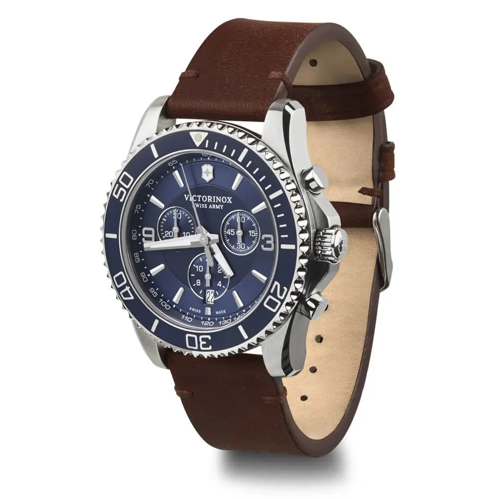 Swiss Army Maverick Chronograph Blue Dial Brown Leather Strap Men's Watch 241865