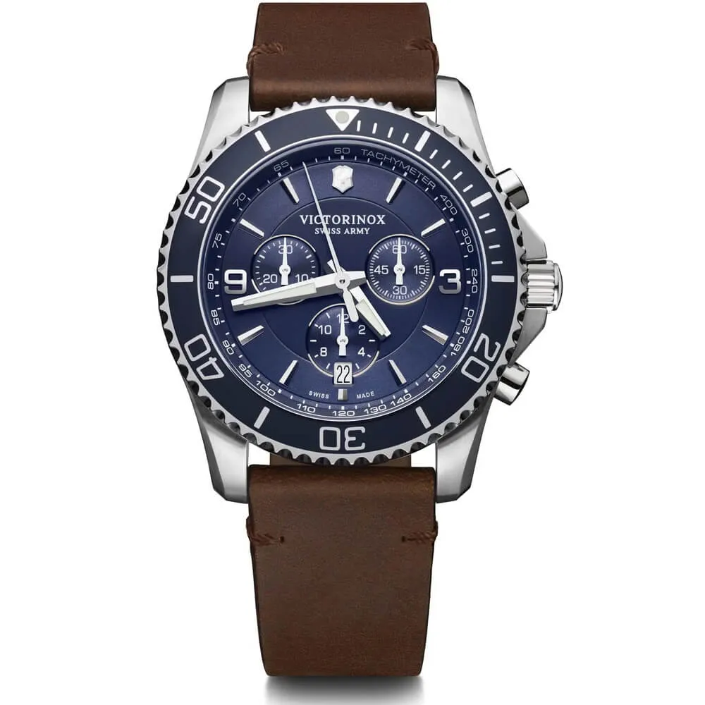 Swiss Army Maverick Chronograph Blue Dial Brown Leather Strap Men's Watch 241865