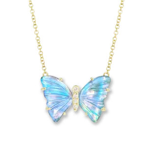 Swiss Blue Topaz Diamond Butterfly Necklace