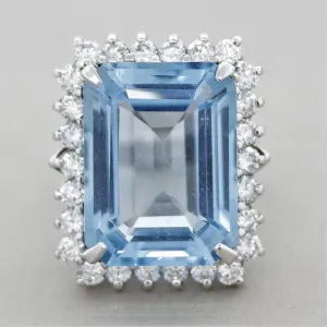 Swiss Blue Topaz Diamond Halo Platinum Cocktail Ring