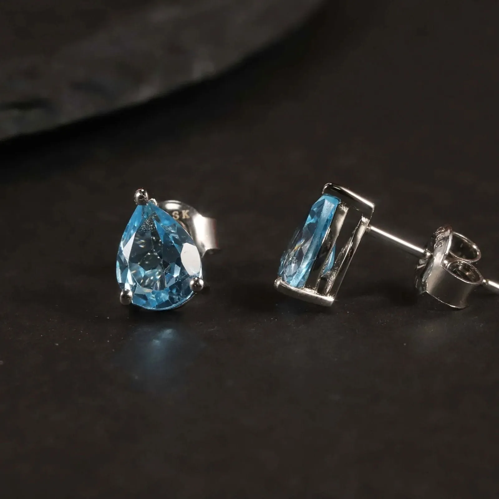 Swiss Blue Topaz Pear Cut Stud Earrings in Sterling Silver - Irosk Australia ®