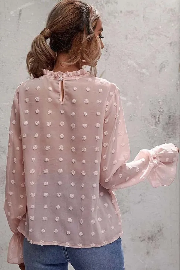 Swiss Dot Mockneck Long Sleeve Top