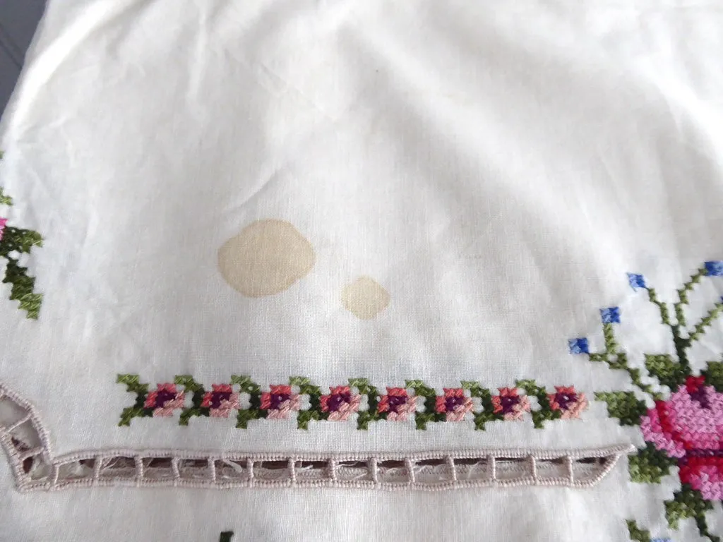 Swiss Embroidered Tablecloth 1960s Tea Cloth Bridge Cloth With Tags Unused