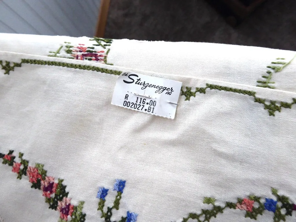 Swiss Embroidered Tablecloth 1960s Tea Cloth Bridge Cloth With Tags Unused