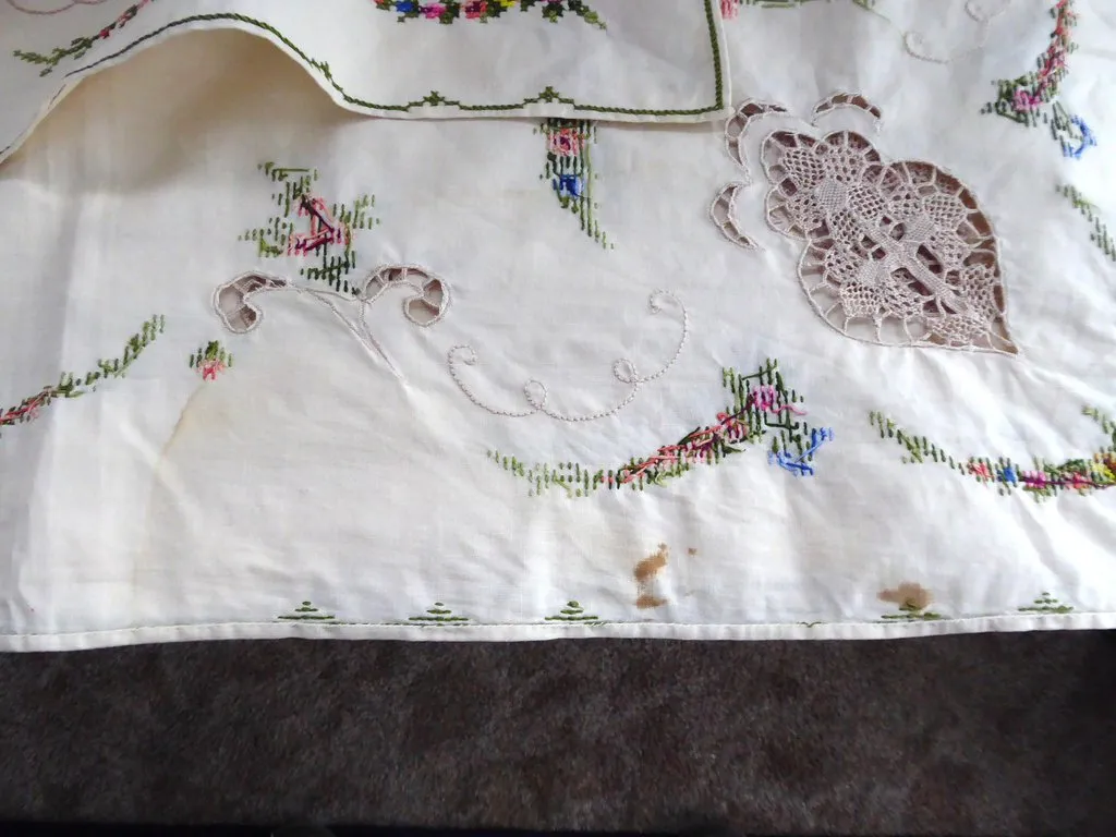 Swiss Embroidered Tablecloth 1960s Tea Cloth Bridge Cloth With Tags Unused