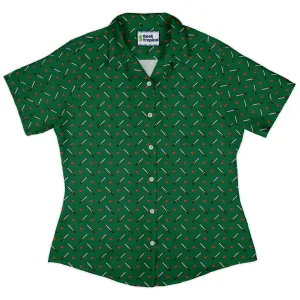 Sword and hearts video game green Curvy Button Up Shirt