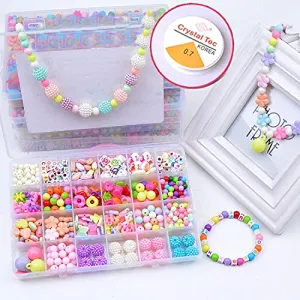 SYGA Plastic Beads for Kids Crafts Children's Jewelry Making Kit DIY Bracelets Necklace Hairband and Rings Craft Kits Birthday for 4, 5, 6, 7-Year-Old Little Girls(DIYBeadsSet-2) Multicolor