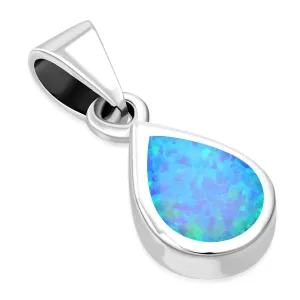 Synthetic Azure Blue Opal Sterling Silver Drop Pendant